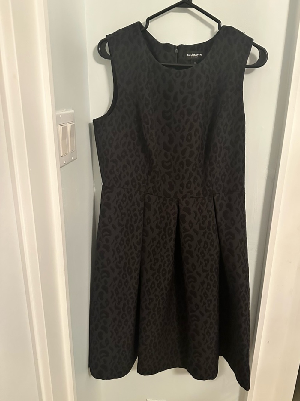 Liz Claiborne Black Leopard Jacquard Fit-and-Flare Dress